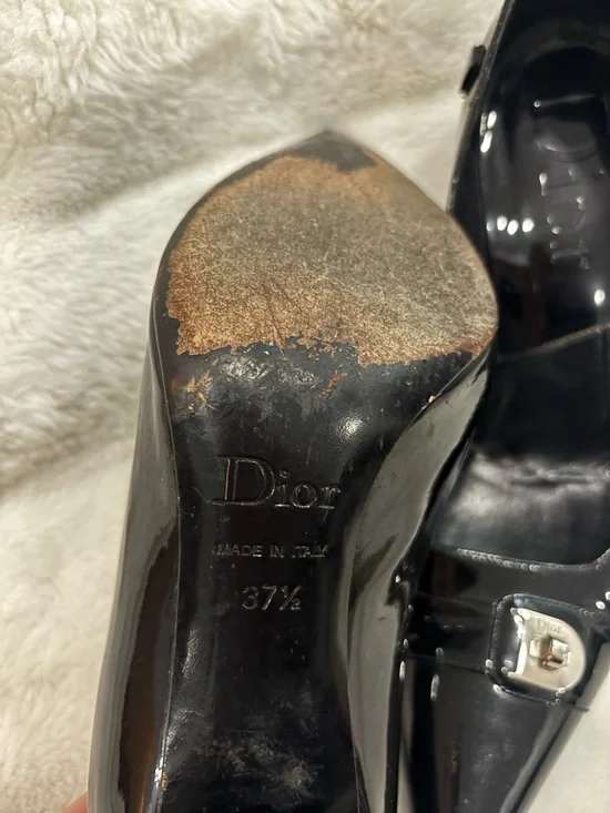 Christian Dior Black Patent Leather Pointed-Toe Heels with Silver D Buckle - Picture 6 of 8